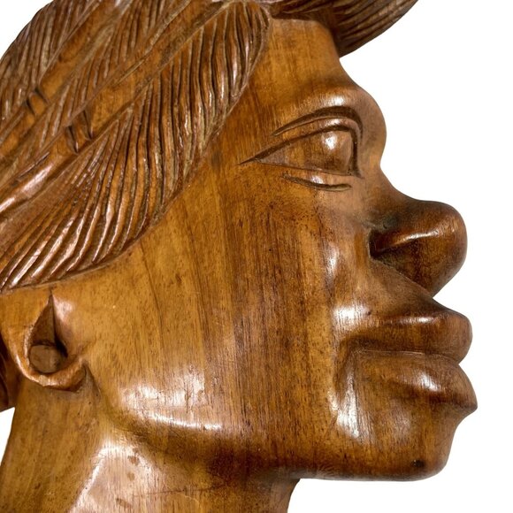 Vintage Pair Hand Carved Wood Aztec Mayan Warrior Mexican Folk Art u  Wall Hangi - Picture 9 of 11